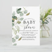 Baby shower Greenery Eucalyptus Invitation Kaart (Staand voorkant)
