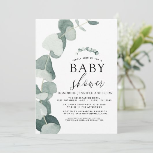 Baby shower Greenery Eucalyptus Kaart (Staand voorkant)
