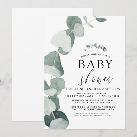 Baby shower Greenery Eucalyptus Kaart (Voorkant / Achterkant)