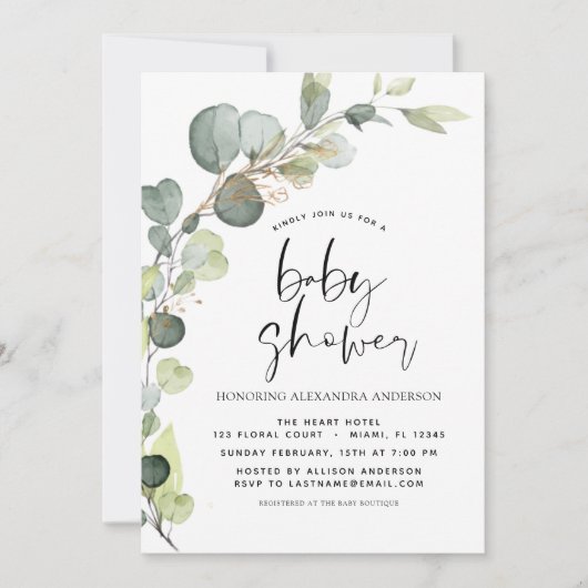 Baby shower Greenery Eucalyptus Kaart (Voorkant)