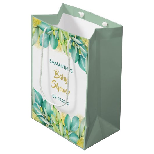 Baby shower Greenery Eucalyptus Leaves Olive Medium Cadeauzakje (Voorkant Gekanteld)