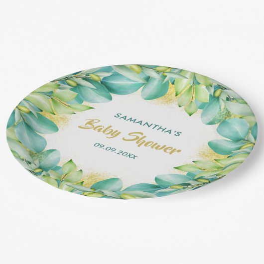 Baby shower Greenery Eucalyptus Leaves Olive Papieren Bordje (Gekanteld)
