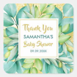 Baby shower Greenery Eucalyptus Leaves Olive Vierkante Sticker