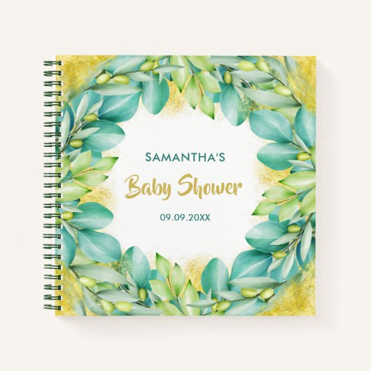 Baby shower Greenery Eucalyptus Olive Guest Book Notitieboek (Voorkant)