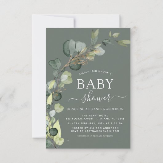 Baby shower Greenery Eucalyptus Succulent Kaart (Voorkant)