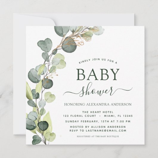 Baby shower Greenery Eucalyptus Succulent Kaart (Voorkant)