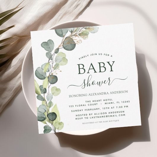 Baby shower Greenery Eucalyptus Succulent Kaart