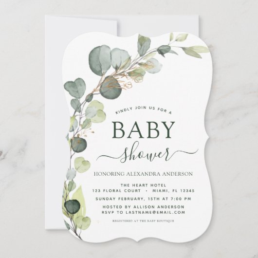 Baby shower Greenery Eucalyptus Succulent Kaart (Voorkant)