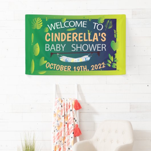 Baby shower Greenery Leaves Welcome Banner (Insitu)