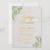 Baby shower Greenery Marble Faux Gold Foil Script Kaart (Voorkant)