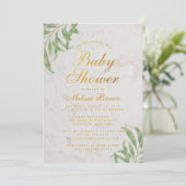Baby shower Greenery Marble Faux Gold Foil Script Kaart (Staand voorkant)