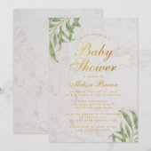 Baby shower Greenery Marble Faux Gold Foil Script Kaart (Voorkant / Achterkant)