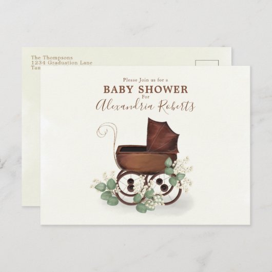 Baby shower Greenery Moderne Waterverf Eucalyptus Briefkaart (Voorkant / Achterkant)