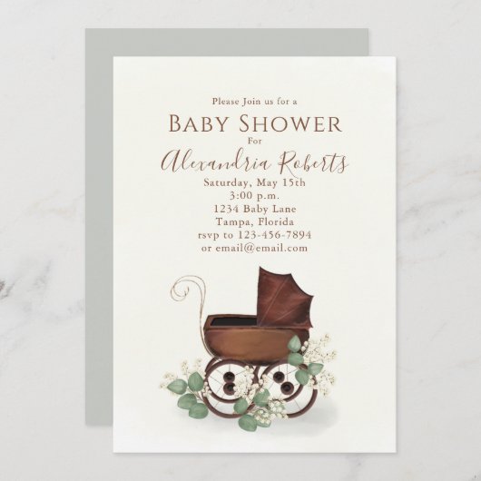 Baby shower Greenery Moderne Waterverf Eucalyptus Kaart (Voorkant / Achterkant)