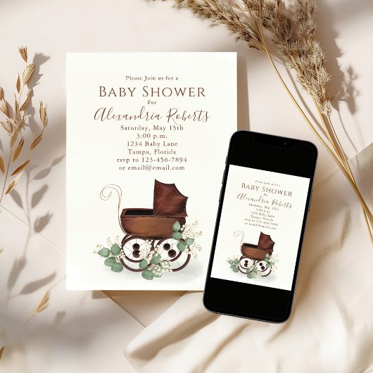 Baby shower Greenery Waterverf Moderne Eucalyptus Kaart