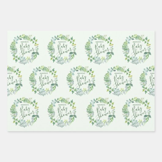 Baby shower Greenery Wreath Personalized Inpakpapier Vel (Voorkant)