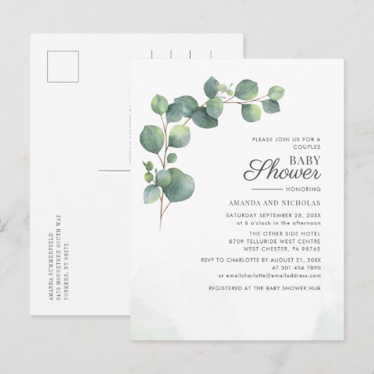 Baby shower Grieks Eucalyptus Botanisch Uitnodiging Briefkaart (Voorkant / Achterkant)