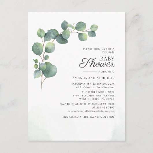 Baby shower Grieks Eucalyptus Botanisch Uitnodiging Briefkaart (Voorkant)