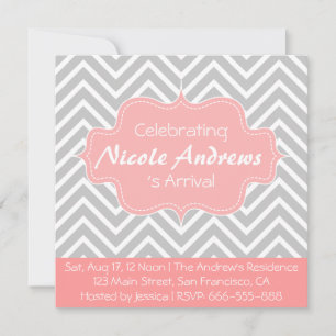 Baby Shower: Grijs en Wit Chevron Patroon Kaart