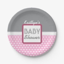 BABY SHOWER grijs met roze harten A02