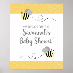 Baby shower grijze en gele boringen poster