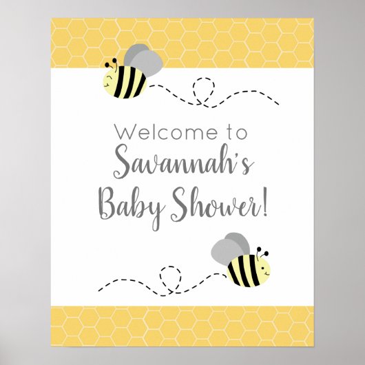 Baby shower grijze en gele boringen poster (Voorkant)