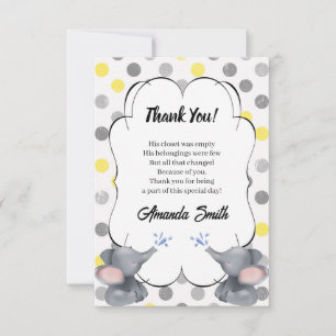 Baby shower grijze en gele olifant Polka Dot Bedankkaart