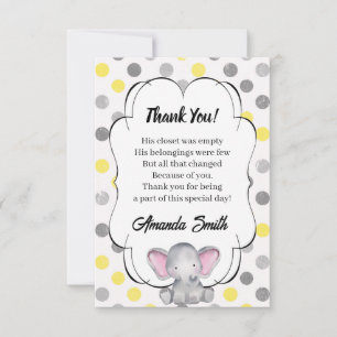Baby shower grijze en gele olifant Polka Dot Bedankkaart
