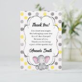Baby shower grijze en gele olifant Polka Dot Bedankkaart (Staand voorkant)