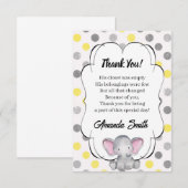 Baby shower grijze en gele olifant Polka Dot Bedankkaart (Voorkant / Achterkant)