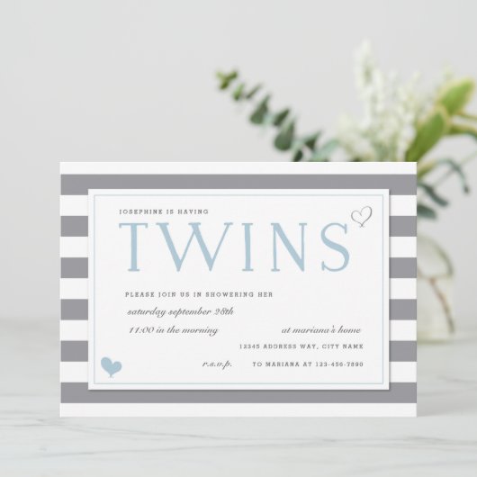 Baby shower grijze en witte strepe tinten kaart (Staand voorkant)