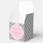 Baby shower grijze, witte en pasteelroze pols bedankdoosjes (Geopend)