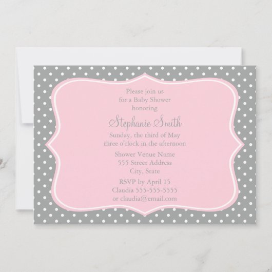 Baby shower grijze, witte en pasteelroze pols kaart (Voorkant)