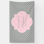 Baby shower grijze, witte en pasteelroze pols spandoek (Verticaal)