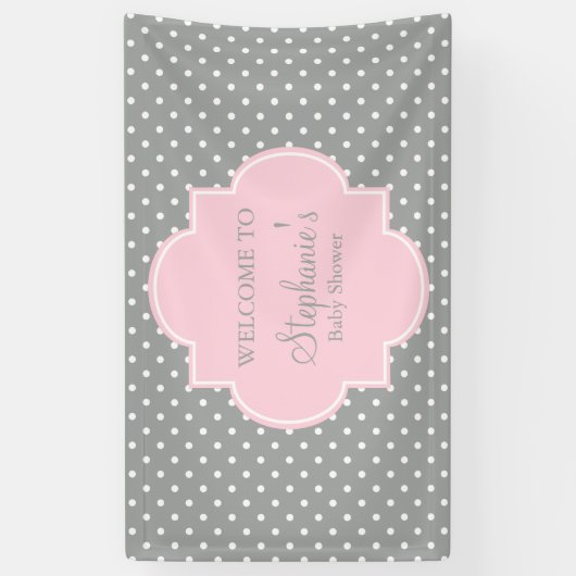 Baby shower grijze, witte en pasteelroze pols spandoek (Verticaal)
