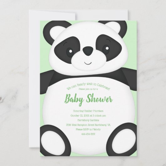 Baby shower Groen Beer Panda Kaart (Voorkant)