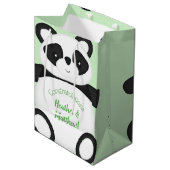 Baby shower Groen Beer Panda Medium Cadeauzakje (Voorkant Gekanteld)