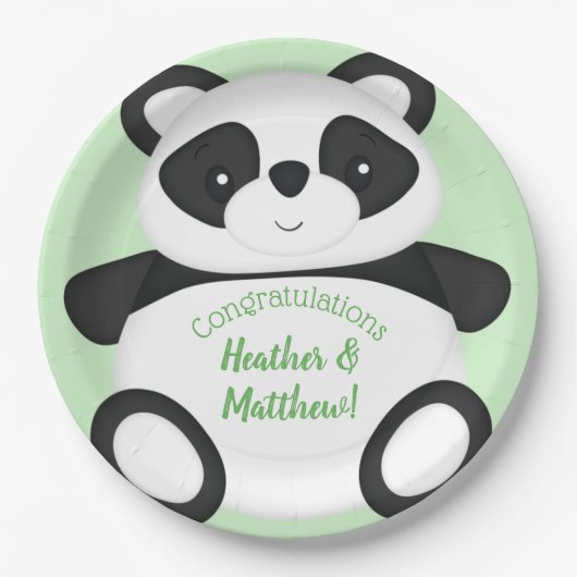 Baby shower Groen Beer Panda Papieren Bordje (Voorkant)