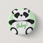 Baby shower Groen Beer Panda Ronde Button 3,2 Cm (Voorkant)