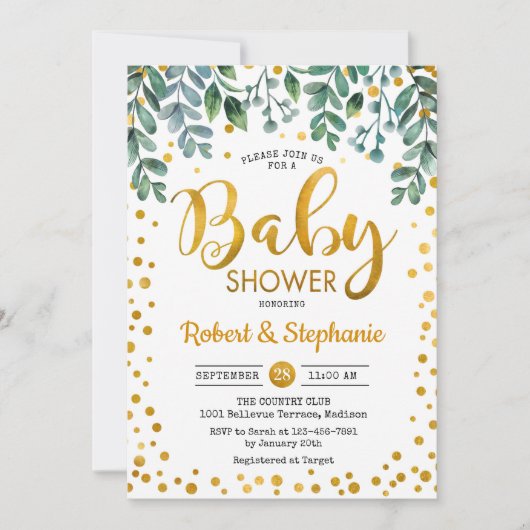 Baby shower - Groen Botanisch Goud Kaart (Voorkant)