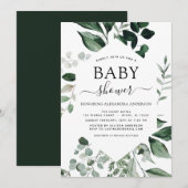 Baby shower Groen Botanische Waterverf Invitati Kaart (Voorkant / Achterkant)