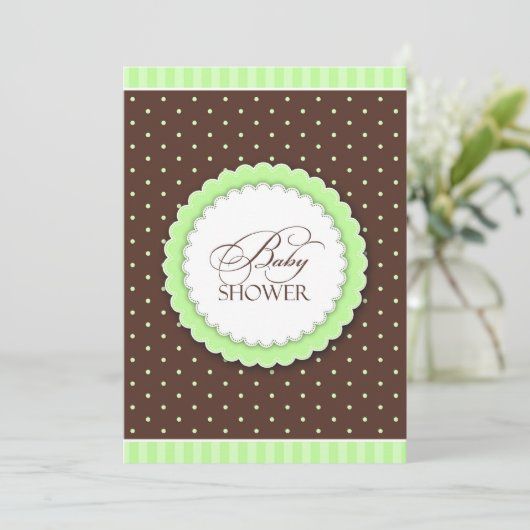 Baby shower Groen Bruin Flat Invitation Kaart (Staand voorkant)