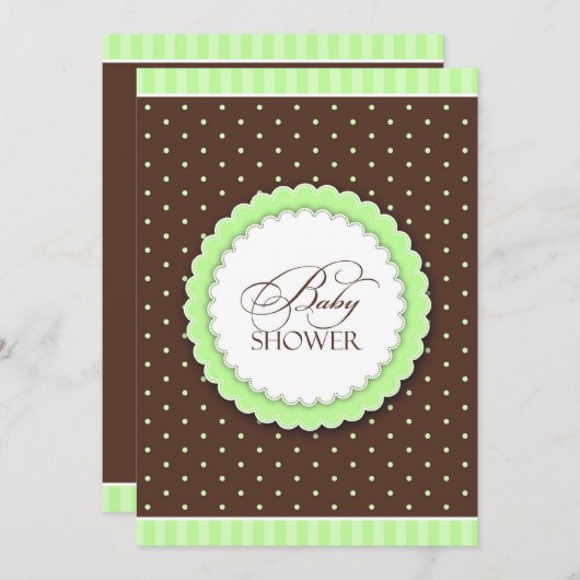 Baby shower Groen Bruin Flat Invitation Kaart (Voorkant / Achterkant)