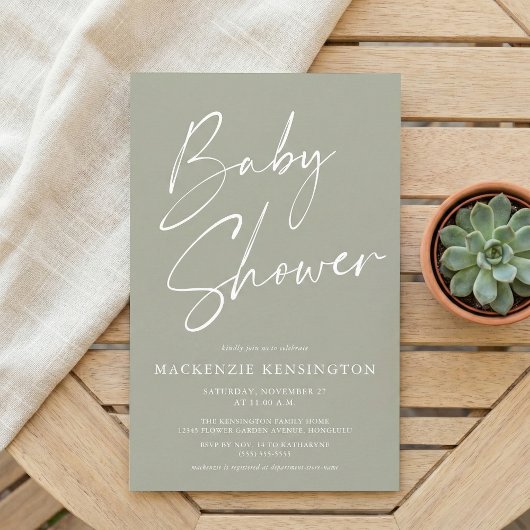 Baby shower Groen, eenvoudig script budgettair oli