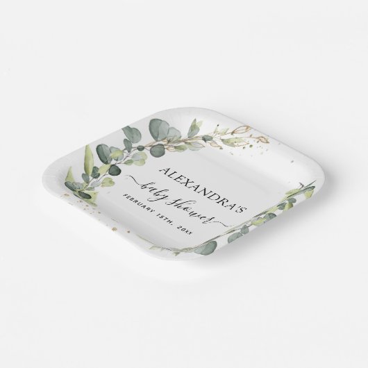 Baby shower Groen Elegante Waterverf Bohemian Papieren Bordje (Gebogen)