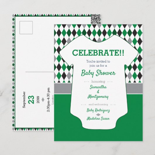 Baby shower Groen en zwart argyle Briefkaart (Voorkant / Achterkant)