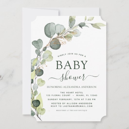 Baby shower groen Eucalyptus Botanisch Elegant Kaart (Voorkant)