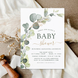 Baby shower groen eucalyptus goud elegant kaart
