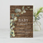 Baby shower groen eucalyptus sappig rustiek kaart (Staand voorkant)