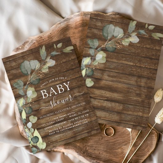 Baby shower groen eucalyptus sappig rustiek kaart